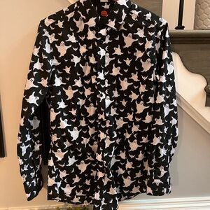 Simon Banks Black Ghost Print Button Down Shirt sz M EUC